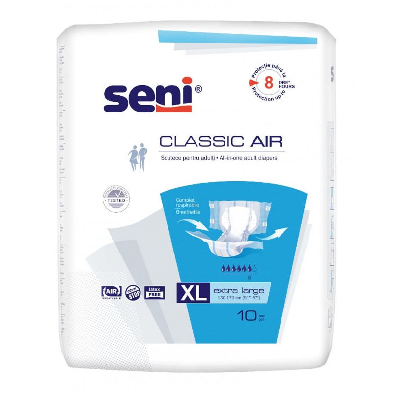 Scutece adulti Seni Classic Air, Extra Large, XL, Nr 4, 10 buc